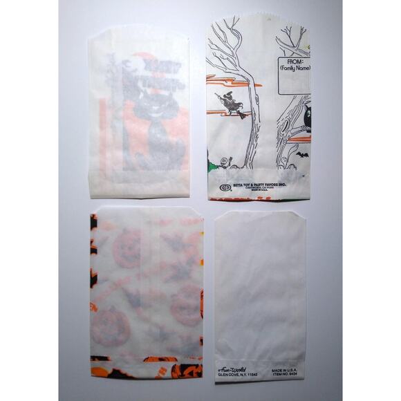 Halloween Candy Trick Or Treat Bags Lot of 4 Haunted Castle Scarecrow Cat Bats - Picture 3 of 3